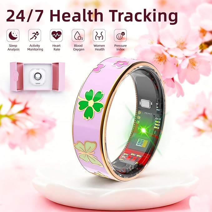 Smart Ring Men & Women Ring Sleep Tracker Pedometer Long Battery Life No Subscription Fee, IP68 Waterproof (Pink, 9)