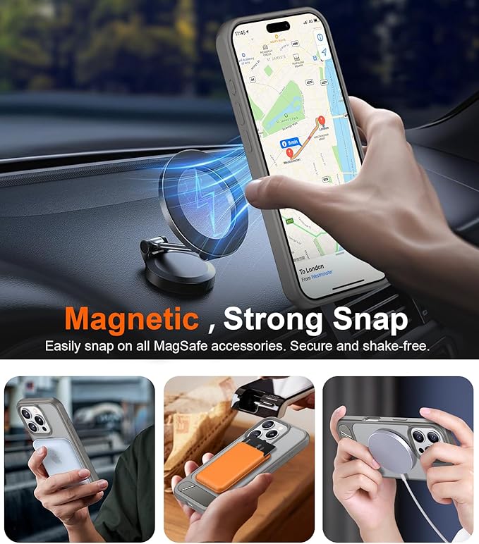 Magnetic Compatible with iPhone 16 Pro Case, [Built-in Invisible Kickstand][Compatible with MagSafe] [Military Grade Shockproof] Slim Translucent Matte Phone Case for iPhone 16 Pro 6.3"