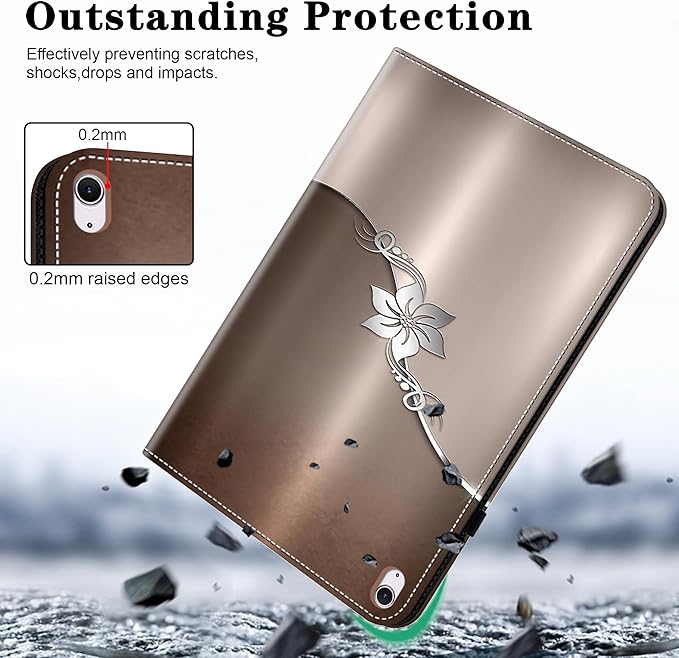 Compatible with iPad Air 11 Inch Case 8th/7th/6th Generation (M4/M3/M2) 2026/2025/2024, for iPad Air 5th/4th Generation Case 10.9 Inch 2022/2020 with Pencil Holder & Card Slots - Silver Flower