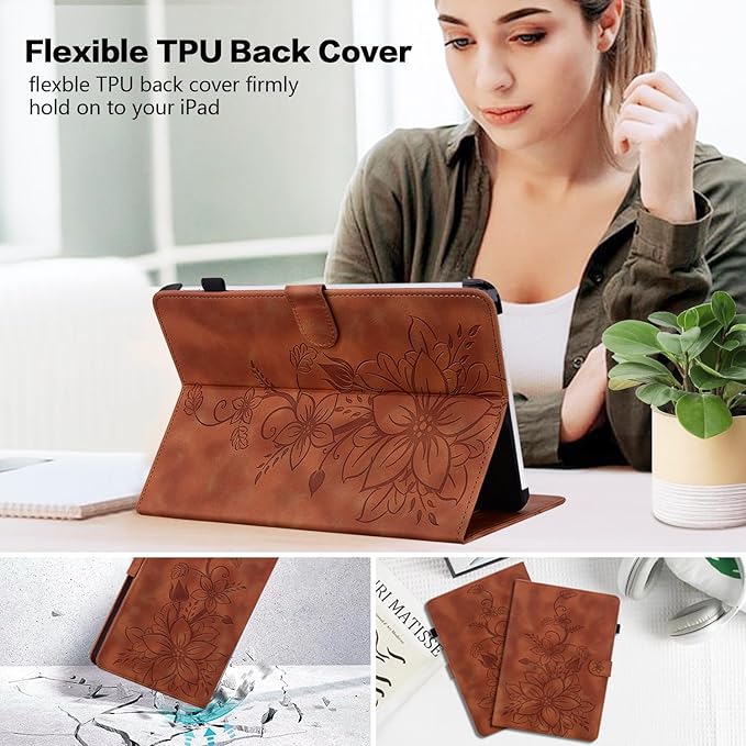 Case for iPad 6th / 5th Generation (2018 2017 Model, 9.7 Inch), iPad Air 2 (9.7 Inch), Auto Wake/Sleep Supports Pencil Holder Magnetic Clasp Stand Cover, Brown