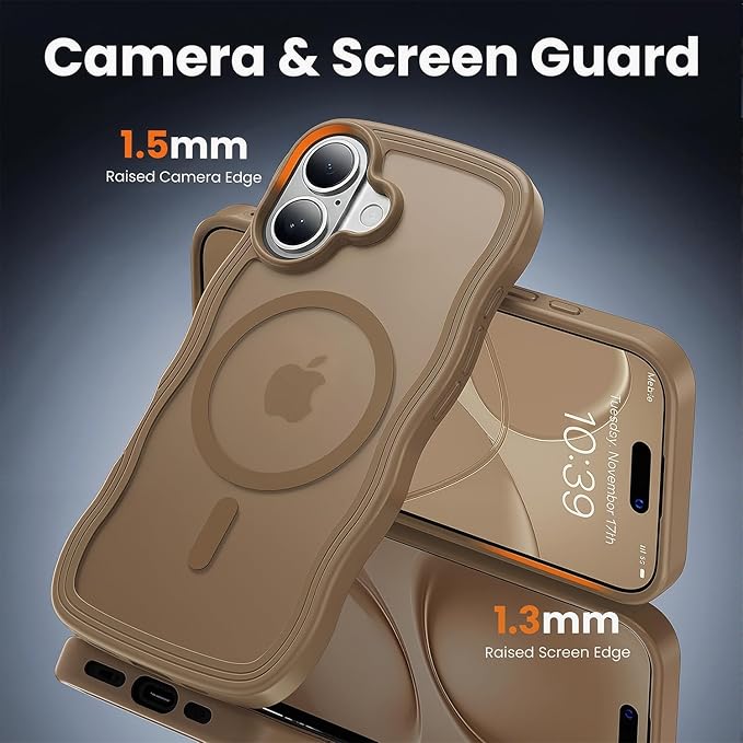 toushion for iPhone 17 Case Cute Brown,Fits MagSafe,Matte Skin Feeling Back,Curly Wave Edge,Slim & Durable & Stylish,Cover Military-Grade Protection