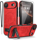 WTCASE Magnetic for iPhone Air Leather Case,Built-in Invisible Stand [Compatible with Magsafe] Protective Slim Kickstand Phone Cover for iPhone Air Case, Red