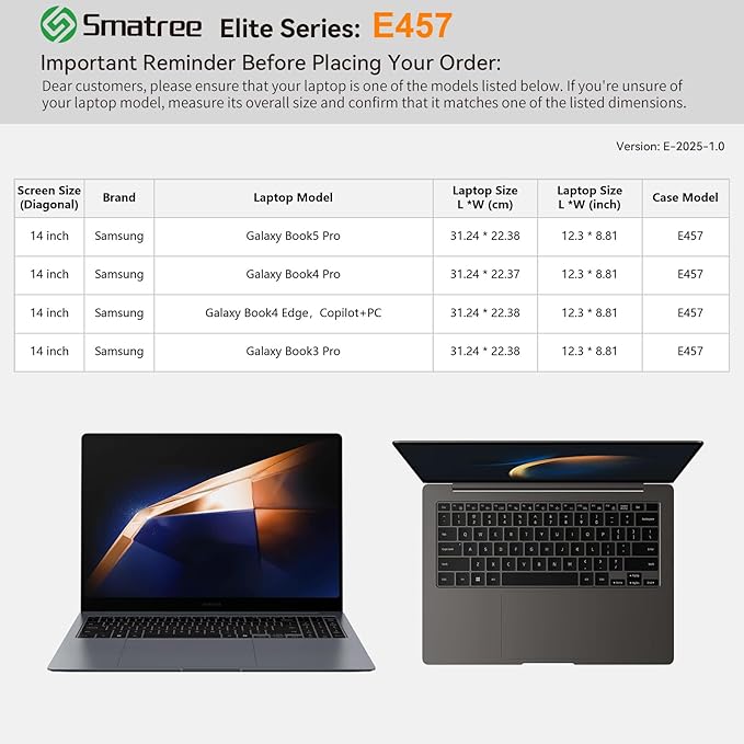 Smatree Laptop Sleeve for 14 inch Samsung Galaxy Book5/4/3 Pro, for 14 inch Samsung Galaxy Book4 Edge Copilot+PC, Case with Accessory Pocket, YKK Zipper, Patented Shockproof Design (E457)