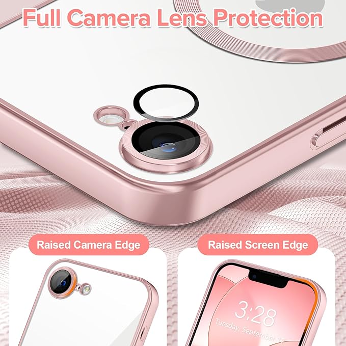 Hython Magnetic Clear for iPhone 17e Case with Camera Lens Protector [Compatible with MagSafe] Luxury Plating Edge Slim Soft TPU Cover Protective Phone Case for iPhone 17e 6.1", Matte Pink