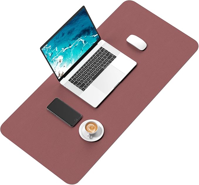 Hsurbtra Desk Pad, 30" x 14" PU Leather Desk Mat, XL Extended Mouse Pad, Waterproof Desktop Blotter Protector, Non-Slip Ultra Thin Large Laptop Keyboard Writing Mat for Office Home, Brick Red