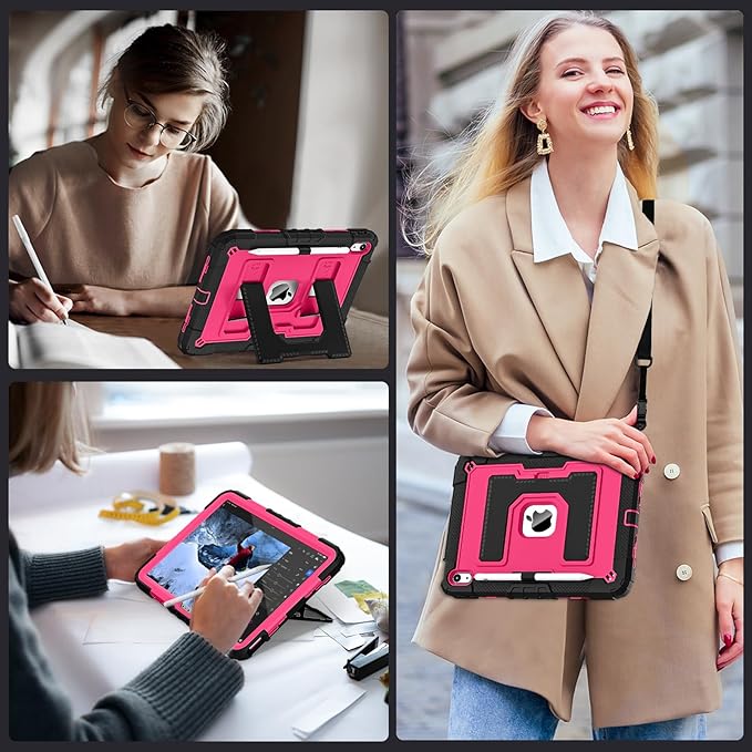 for iPad (A16) 11th/10th Generation 11/10.9 Inch 2025/2022 iPad Case 11th/10th Generation with Pencil Holder,Heavy Duty Shockproof Cover for i Pad 11th/10th Gen,Black Pink