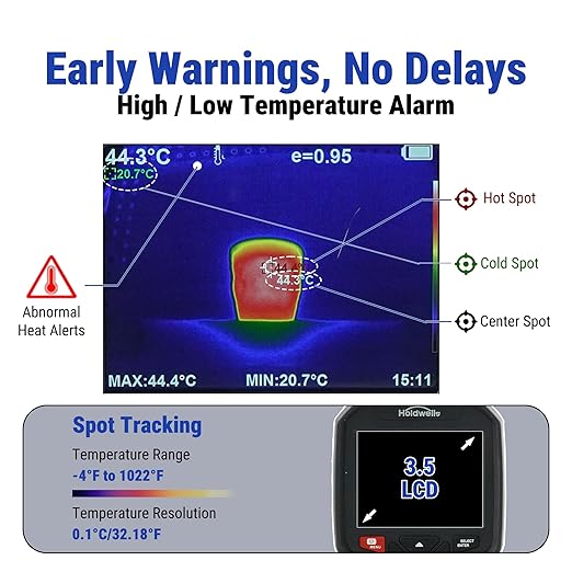Thermal Imaging Camera, 384×288 IR Resolution, 3.5" 640×480 IPS, Manual Focus Thermal Imager with 5MP Visual Camera for HVAC Electrical Inspection
