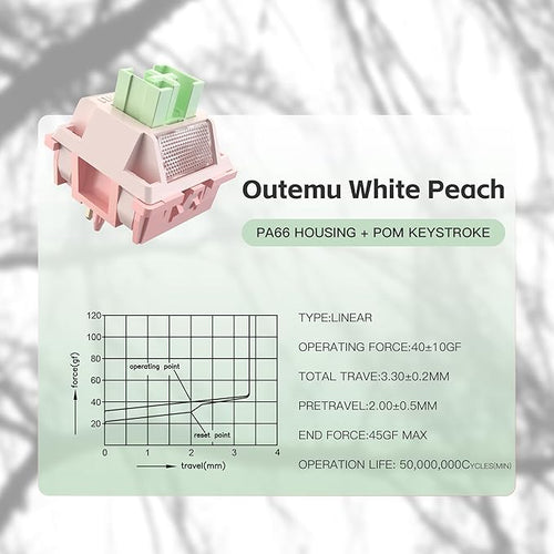 Zjmehty Outemu(Gaote) White Peach Silent Switches,40gf pre-Lubricated,dust-Proof Linear switches,Compatible with MX Mechanical Keyboards(108PCS)