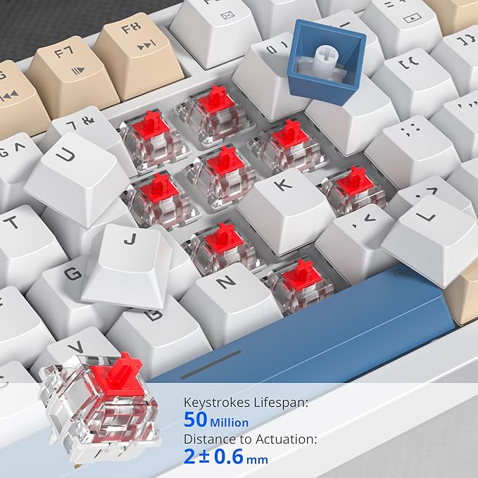 75% Mechanical Creamy Keyboard with Volumn Knob, Gasket Hot Swappable RGB Gaming Keyboard, Wired Custom Keyboard with Red Switch, 82 Keys Compact Creamy White
