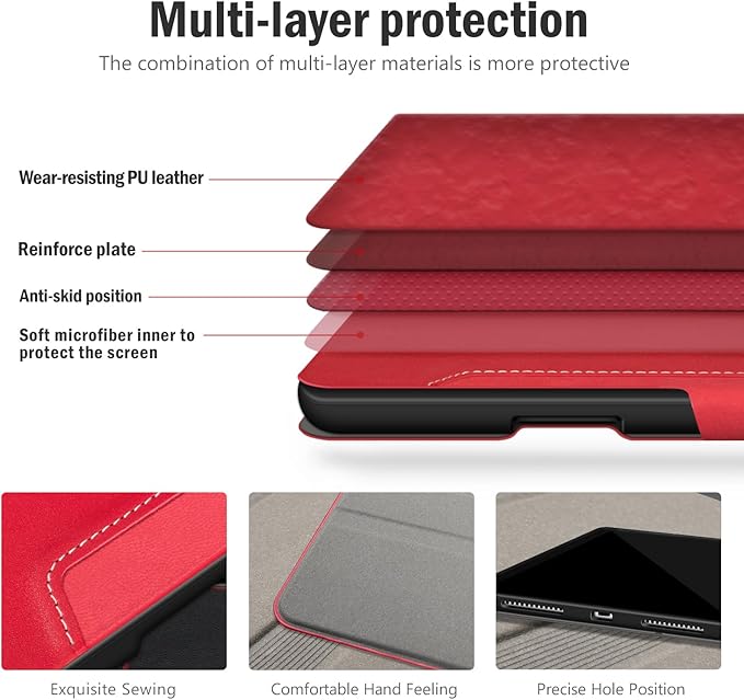 Antbox for iPad Air 13 Inch Case 2026 M4 /2025 M3 /2024 M2, Built-in Pencil Holder, Fully Supports Pencil Pro and Pencil (USB-C), Auto Sleep/Wake Function PU Leather iPad Air 13'' Cover (Red)