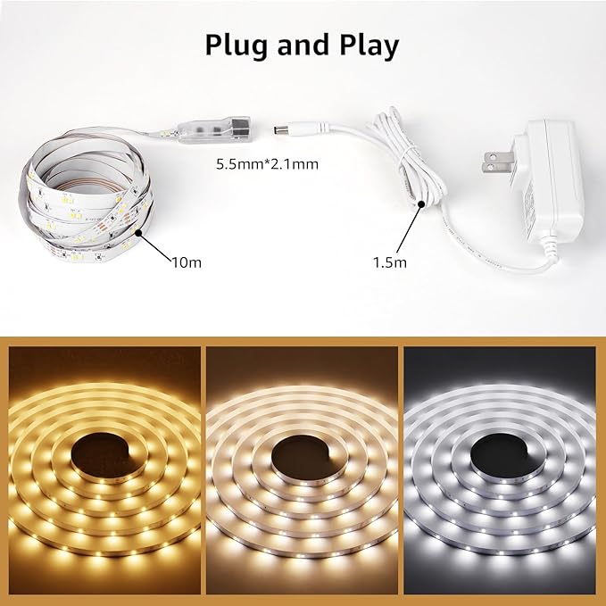 Lepro LED Tunable White Strip Light, Warm to Cool White,32.8ft Dimmable Bright LED Tape Lights, 600 LEDs 2835, Strong 3M Adhesive, Not Cuttable, Suitable for Christmas Decorations, Home, Bedroom