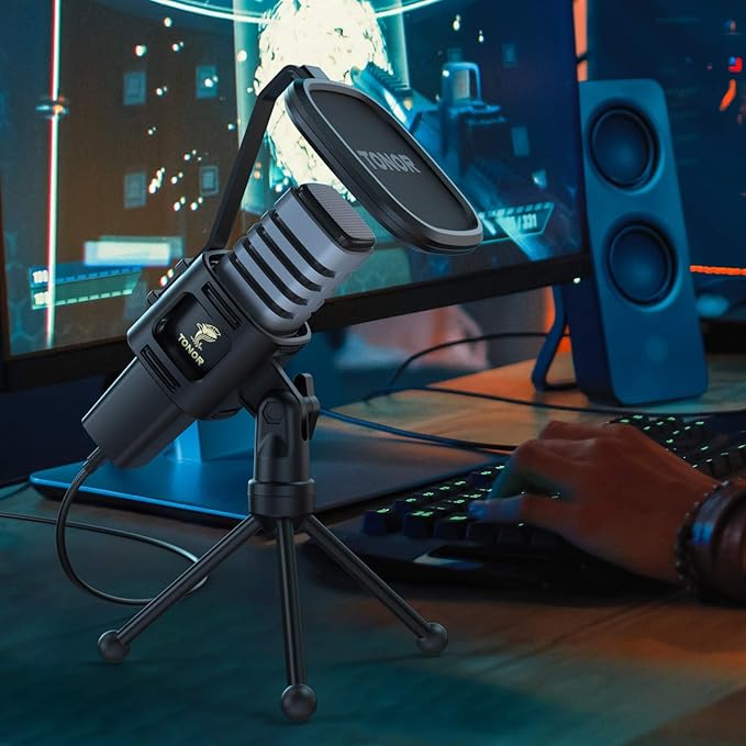 TONOR USB Microphone for PC, Cardioid Condenser Computer Mic with Tripod Stand, Pop Filter, Shock Mount for Gaming, Streaming, Podcasting, YouTube