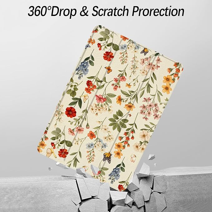 Case for iPad Pro 11 inch 4th/ 3rd/ 2nd / 1st Generation (2022/2021/2020/2018), Case with Pencil Holder, Stand Clear Back Cover Cute Cool Design for Women Girls, Auto Sleep/Wake, Wildflower B