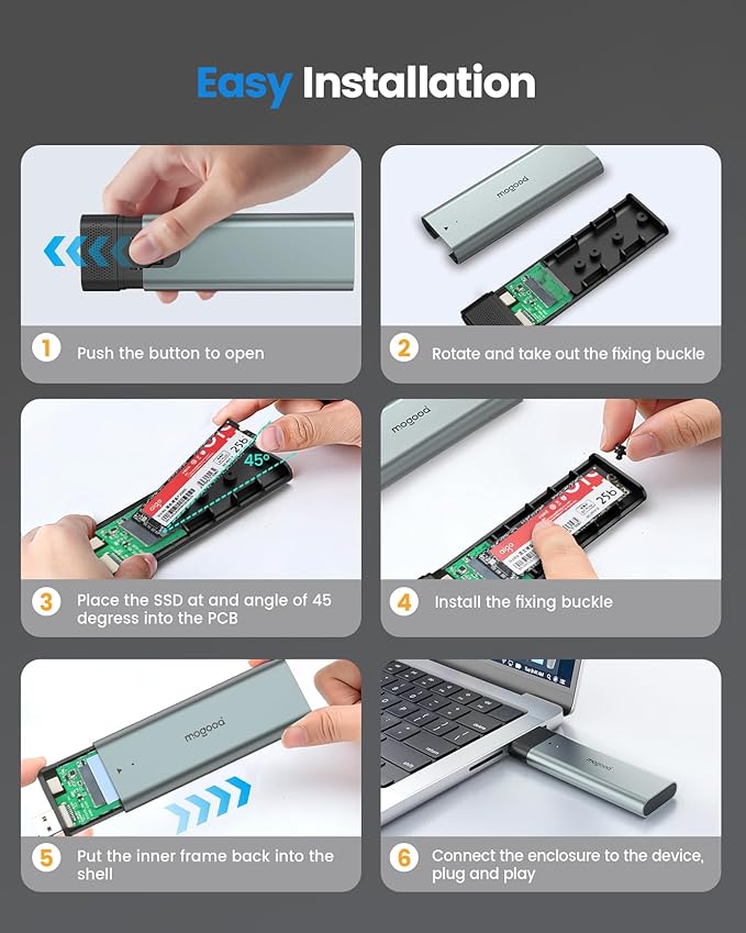 MOGOOD SSD Enclosure, USB 3.2 Gen 2 NVMe SSD Adapter, 10Gbps High-Speed USB/Type C M.2 Case, Plug and Play, Compatible for 2280/2260/2242/2230 SSDs, ABS Material