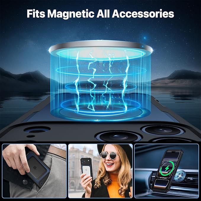 CENHUFO Magnetic Privacy for iPhone 17 Pro Case [Compatible with Magsafe] Full Body Phone Case Built-in 9H Tempered Glass Privacy Screen Protector, Camera Protection Shockproof Bumper Cover -Black