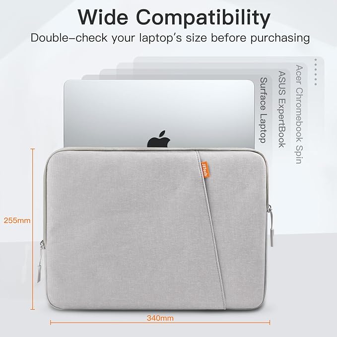 JETech Laptop Sleeve for 13-14Inch MacBook Neo (A18 Pro), MacBook Air/Pro (M1-M5) 2020-2026, 13-13.6 Inch Notebook, Waterproof Shock Resistant Bag Case with Accessory Pocket (Light Grey)