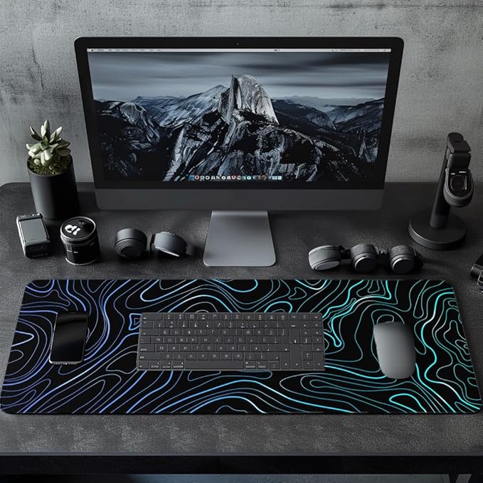 UJoowalk Topographic Mouse Pad Large, Gaming Mouse Pad, XL Mousepad, Keyboard and Mouse Pad, Desk Mat, 31.5 x 11.8 in, Black White Minimalist Contour for Office