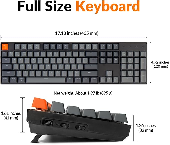 Keychron K10 Full Size 104 Keys Bluetooth Wireless Mechanical Gaming Keyboard for Mac Windows with Keychron Super Brown Switch, Multitasking/White LED Backlight/USB C Wired Computer Keyboard