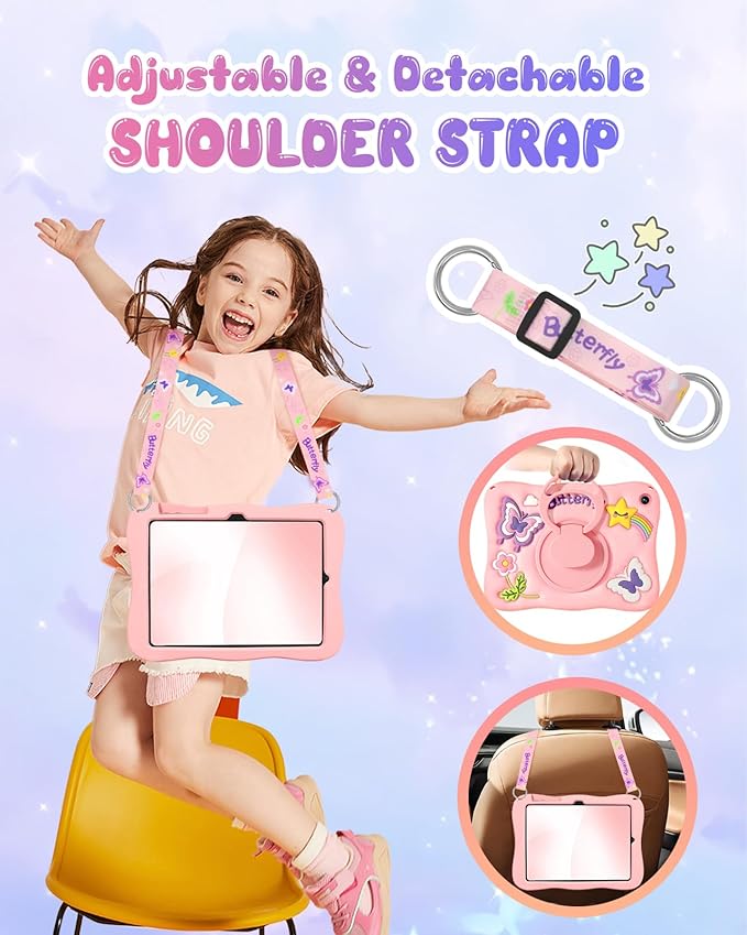 Kidcube for Samsung Galaxy Tab A9 Plus Case 11 Inch - for Girls Cute Girly Kawaii 3D Butterfly Design Cover with Rotating Stand & Strap Unique Silicone Teens Women for Samsung A9 Plus Tablet Cases