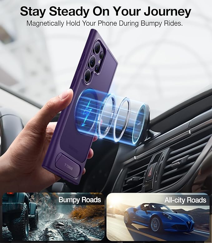 TORRAS Strong Magnetic & Seamless Stand for Samsung Galaxy S24 Ultra Case, Fit for MagSafe, Mil-Grade Drop Protection, Kickstand for Samsung Galaxy S24 Ultra Case, Translucent Back/Purple Edge