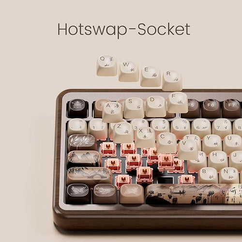 Akko MU02 Mechanical Keyboard with Walnut Wooden Case 75% RGB 2.4G Wireless/Bluetooth/Wired Hot-Swappable Gaming Keyboard with PBT Dye-Sub Keycaps for Mac & Win (Mountain Seclusion, Rosewood Switch)