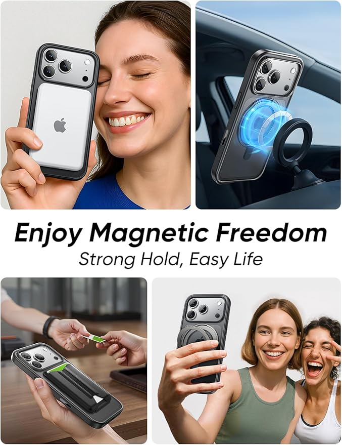 MAGIC JOHN 360° Rotatable Magnetic Invisible Stand for iPhone 17 Pro Case [Camera Control Button] [Compatible with MagSafe] 16FT Shockproof for iPhone 17 Pro Case with Kickstand, Black