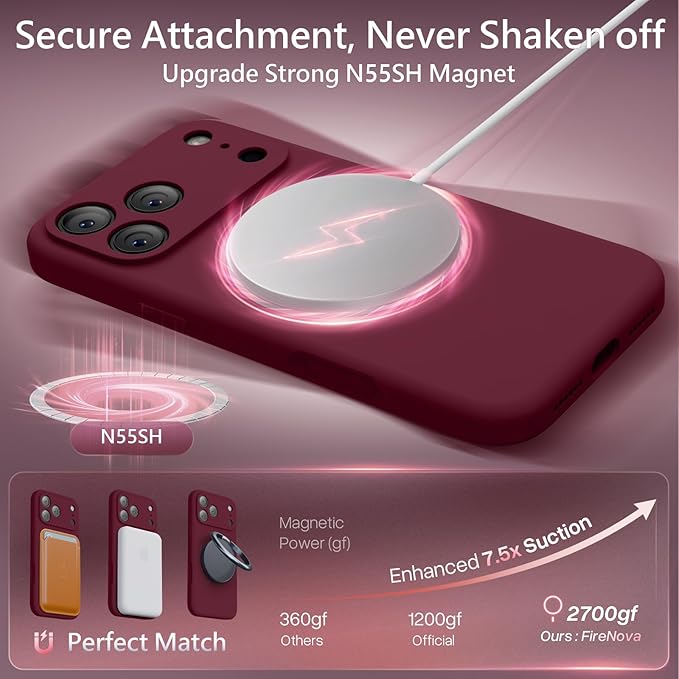 FireNova Magnetic for iPhone 17 Pro Max Case, Compatible with MagSafe, [Integrated Silicone Camera Control Button] [Camera Protection] Anti-Scratch Microfiber Lining Phone Case, 6.9", Plum
