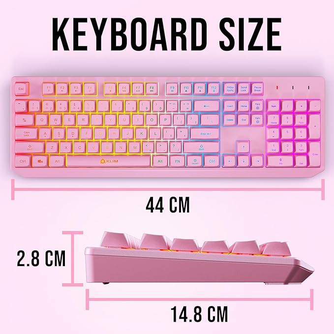 KLIM Chroma Pink Wireless Keyboard – RGB Backlit, Rechargeable Battery, Wireless Keyboard with Water-Resistant Durable Design, Compatible with PC, Mac, PS4, PS5