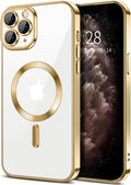 Hython Magnetic Clear for iPhone 11 Pro Case with Camera Lens Protector [Compatible with MagSafe] Luxury Plating Edge Slim Soft TPU Cover Protective Phone Case for iPhone 11 Pro 5.8", Gold