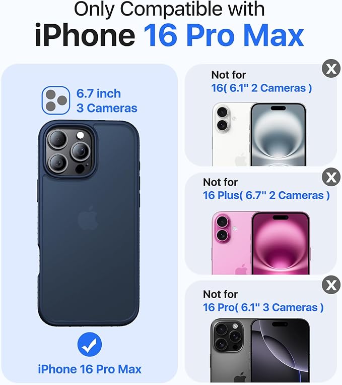 for iPhone 16 Pro Max Case, [Military-Grade Drop Protection][Anti-Yellowing] Shockproof Protective Translucent Matte Cover for iPhone 16 Pro Max Phone Case,Deep Blue