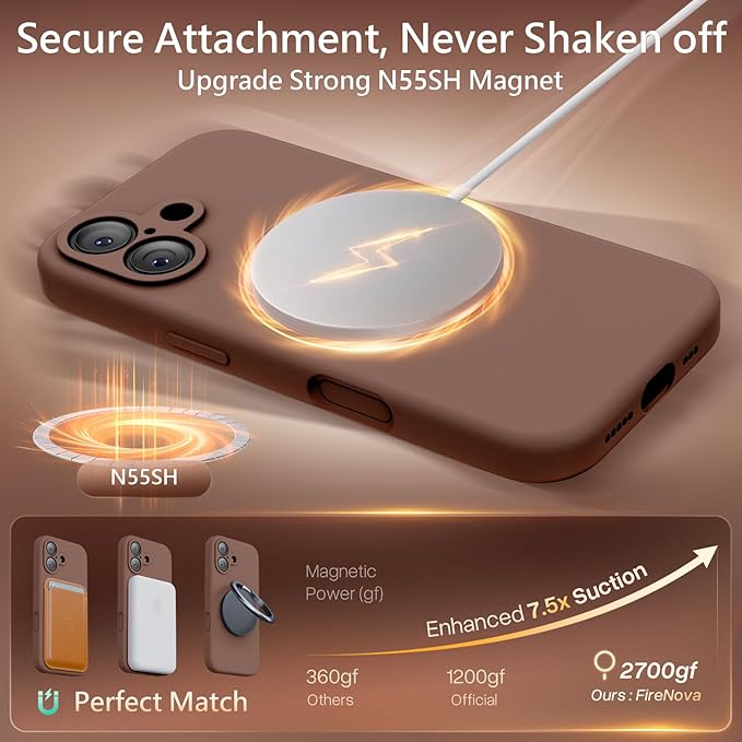 FireNova Magnetic for iPhone 17 Case, Compatible with MagSafe, [Integrated Silicone Camera Control Button] [Camera Protection] Anti-Scratch Microfiber Lining Phone Case, 6.3", Light Brown
