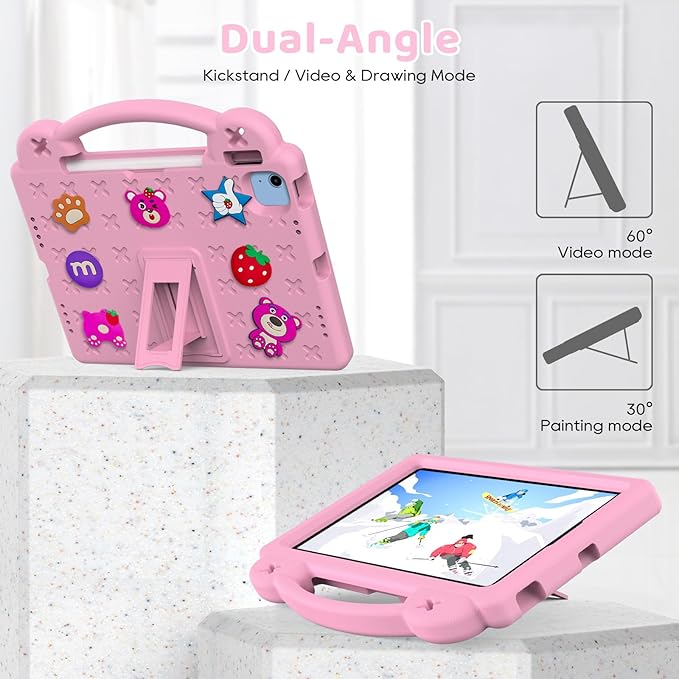 for iPad A16 11th 10th Generation Case 2025 2022 for Kids Boys, with Shoulder Strap Cute DIY Figures Kids Friendly Shockproof Handle Stand Protective Case Cover for Apple iPad 11th 10th Gen,Pink