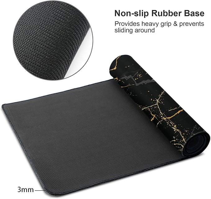 Black and Gold Marble Large Extended Mouse Pads XL Mousepad with Stitched Edges Marbling Non-Slip Rubber Base Computer Keyboard Pad Desk Mat for Home Office Desk Decor, 29.5" X 15.8"