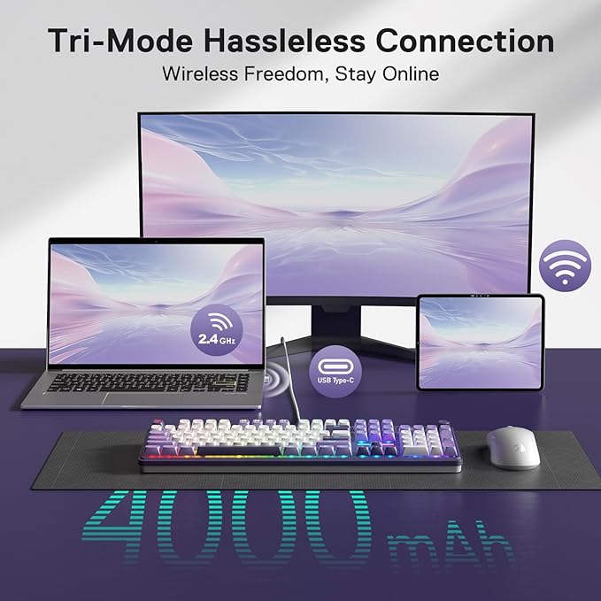 Redragon K762 Wireless Gasket Gaming Keyboard w/Hype Screen & Knob, 104 Keys Mechanical Keyboard, Easy-Control 1.14’’ TFT Info Display, 5-Layer Noise Dampening, Round PBT Keycaps, Mint Mambo Switch