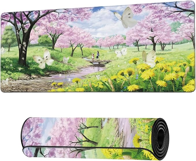 Spring Garden Extended Gaming Mouse Pad Large Desk Mat with Non-Slip Rubber Base and Stitched Edges,Keyboard Mouse Mat Desk Pad for Work,Game,Office,Home 35.4 * 15.7 Inch