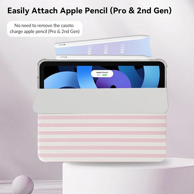 Lovmooful Compatible for iPad 11th 11-Inch A16 (2025),iPad 10 (10.9-Inch,2022 Model,10th Generation) Case with Pencil Holder Cute Striped Aesthetic Design Soft TPU Trifold Stand Protective-Pink&White