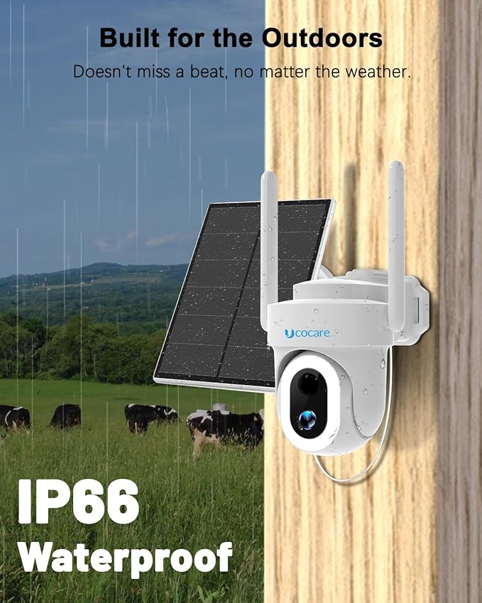 UCOCARE 4G LTE Cellular Security Camera Solar, No WiFi Outdoor Camera with SIM Card, 4MP HD 360° Pan Tilt, Color Night Vision, Motion Alerts, Off-Grid Camera for Farm Ranch Cabin Construction Site