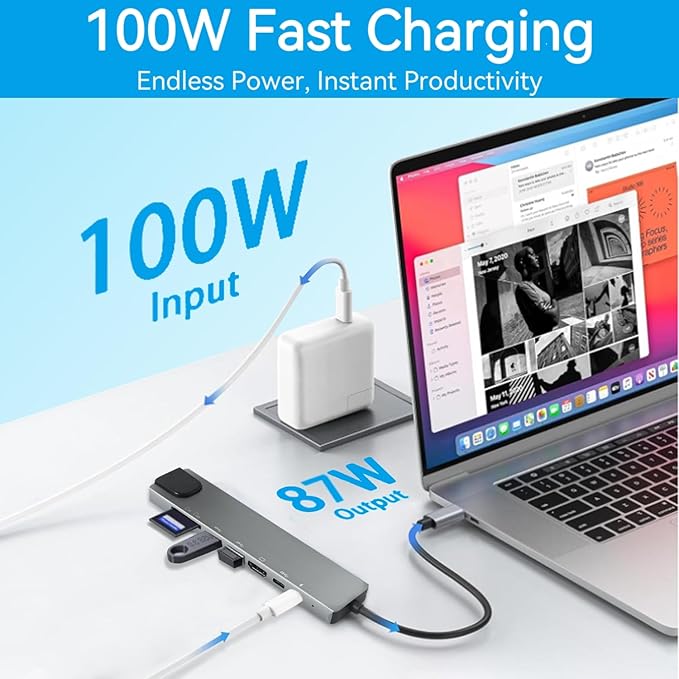 USB C Hub Multiport Adapter, 8 in 1 USBC Dongle with 4K HDMI, RJ45 Ethernet, 100W PD Charging, USB 3.0, SD/TF Card Reader, USB-C Docking Station for MacBook Pro/Air, Dell, HP and Other Type C Devices
