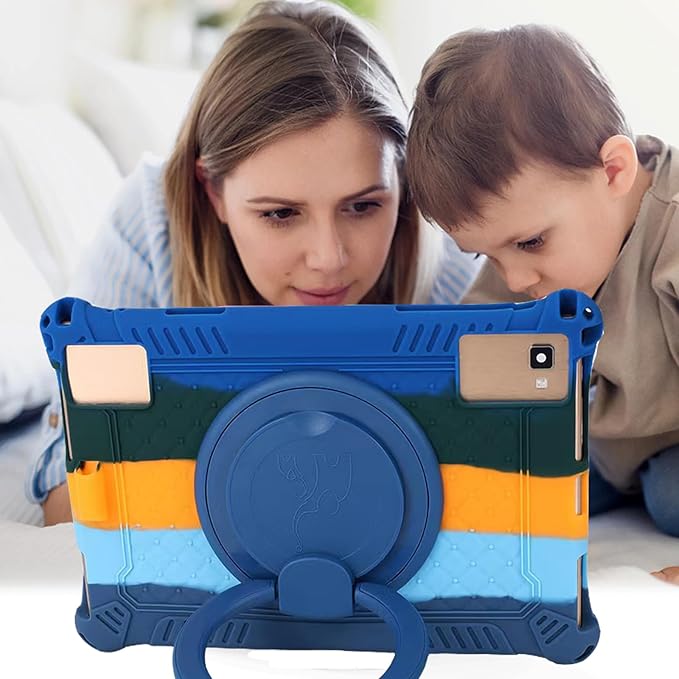 Tablet Case for TCL Tab 10 5G Case 10.1 Inch/TCL Tab 10S 9081X/9080G,Soft Anti-Stress Silicone Case with Rotate Stand/Pencil Holder/Shoulder Strap/Pen for TCL Tab 10.1 Inch (Colorful Dark Blue)