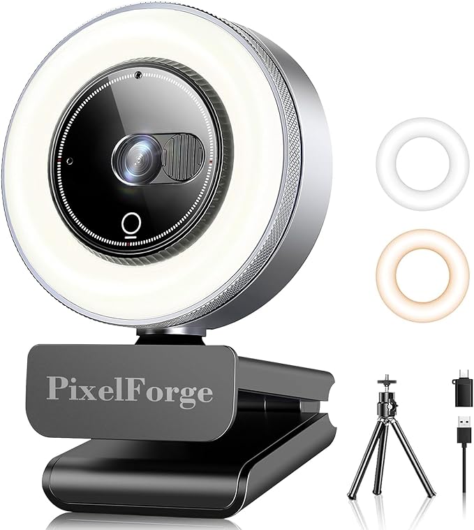4K Webcam for PC with Microphone & Light & Privacy Cover, Web Camera for Desktop Computer/Laptop/Monitor/Mac, 4K UHD Sony Sensor, PDAF Auto Focus, Dual AI Noise-Cancelling Mics, USB Camera