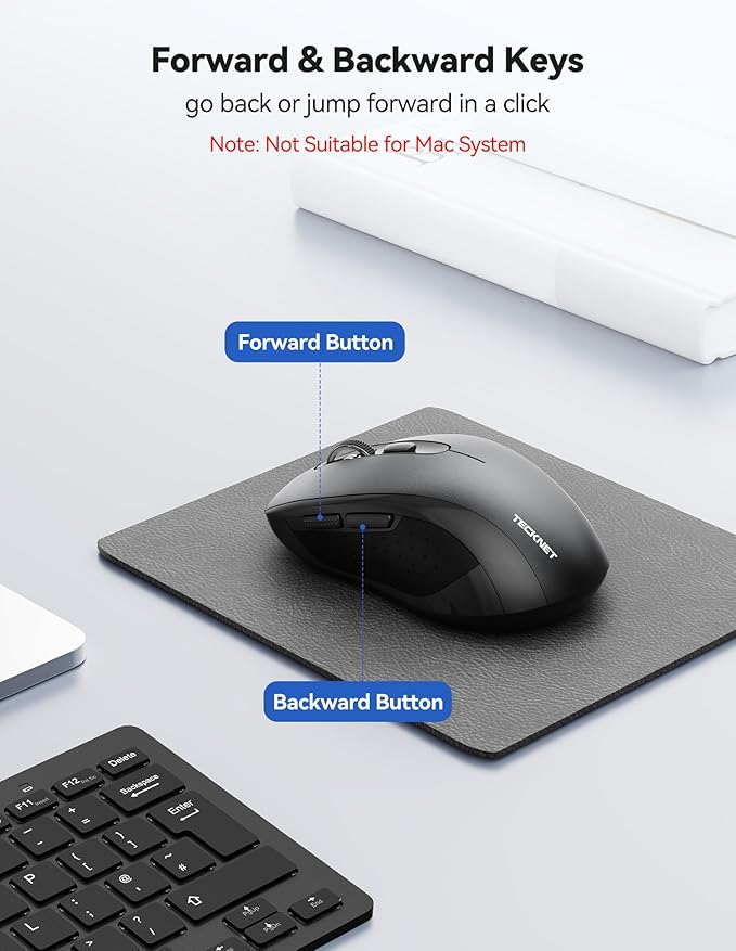 TECKNET Wireless Mouse for Laptop, 2.4G Ergonomic Optical Mouse Silent Bluetooth Mouse(BT5.0) 4000DPI Adjust, Computer Portable PC Quiet Mice with USB-A Receiver & 6 Buttons for Mac, 18 Months Battery
