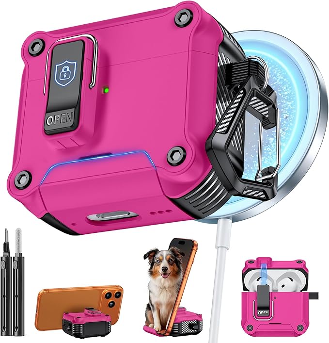 Inesore Compatible with AirPods 4 Generation Case,Secure Lock & Phone Stand Design,Compatible with MagSafe,Automatic Snap Switch Secure Cover for New AirPods 4th (2024)-Rose red