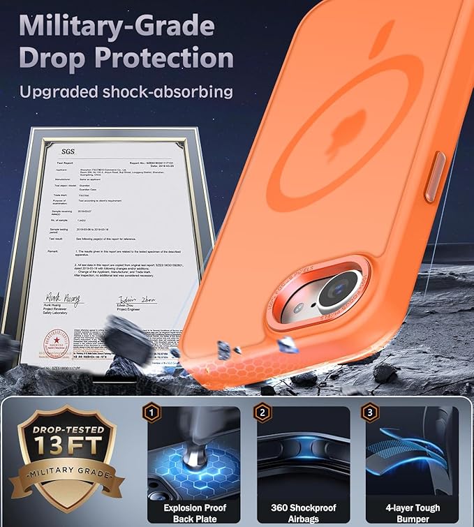 Newfuture Designed for iPhone 17e Case & iPhone 16e Case with Magnetic [13 FT Military Drop Protection] [Compatible with Magsafe] Slim Translucent Shockproof with Anti-Fingerprint Phone Case, Orange