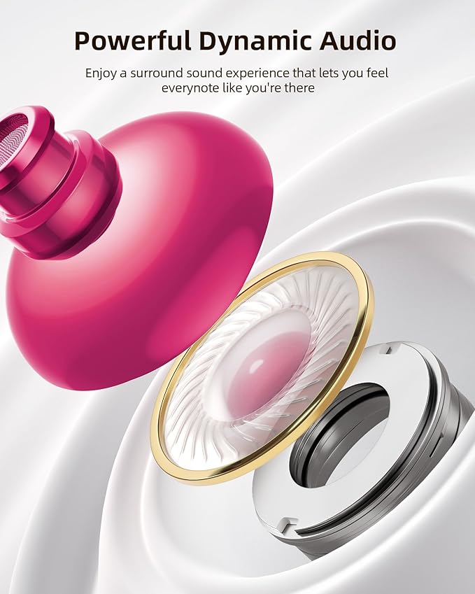 PocBuds Bluetooth Headphones Wireless Earbuds 80hrs Playtime Wireless Charging Case Digital Display Sports Ear buds with Earhook Deep Bass IPX7 Waterproof Over-Ear Earphones for TV Phone Laptop Purple
