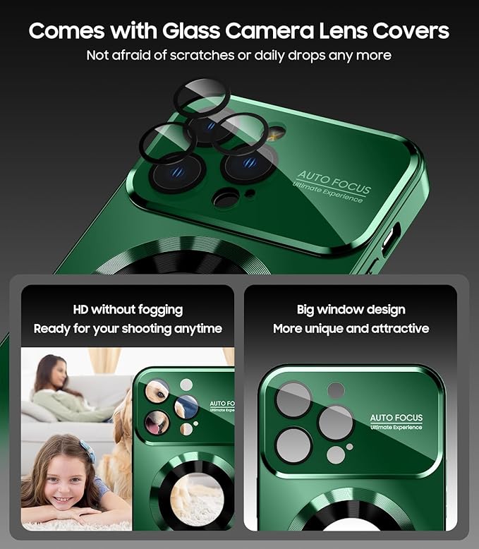 MAKAVO Magnetic for iPhone 12 Pro Case, Compatible with MagSafe, Built-in Camera Lens Protector, Logo View, Military Grade Drop Proof Phone Case Cover, Green