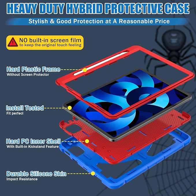 AKABEILA Compatible with Apple iPad Pro 11 inch(2018)/Apple Air 4 10.9(2020)/Air 5 10.9(2022)/Air 6 M2 (2024)/Air 7 M3 (2025) Tablet Case，Cover for Kids Boys Babies with Kickstand Blue Red