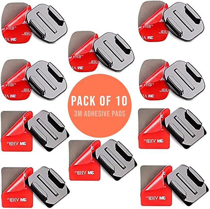 MiPremium Adhesive Mount Kit Sticky pads for GoPro Hero 13 12 11 10 9 8 7 6 5 Black Silver Session Camera. Flat & Curved Helmet Mounting attachment Accessories for Go Pro Other Action Camera (10 Pack)