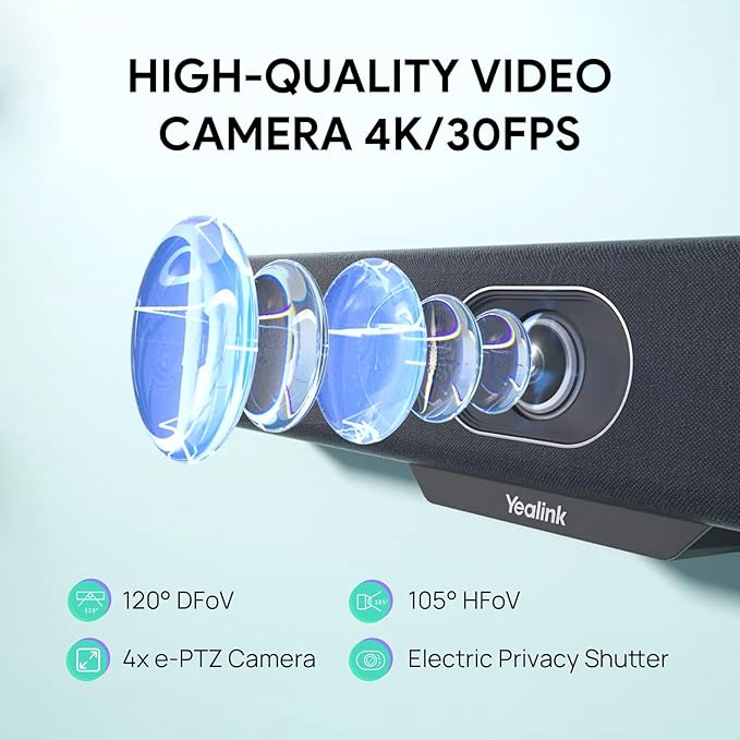 Yealink MeetingBar A10 4K Conference Room Webcam with 120 Wide Angle Camera, Android OS, Video Conferencing System with Microphone and Speaker, AI Speaker Tracking, Auto Framing, Teams Zoom Certified