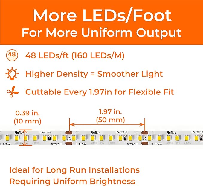 24V 2835 LED Strip Lights 2700K, 300+LM/FT, 16.4FT, UL Listed, CRI95, High Density 160LEDs/m Tape Light, Cuttable, Dimmable, VHB Equipped, for Pros, Bar, Restaurants Projects (NO Power Supply)