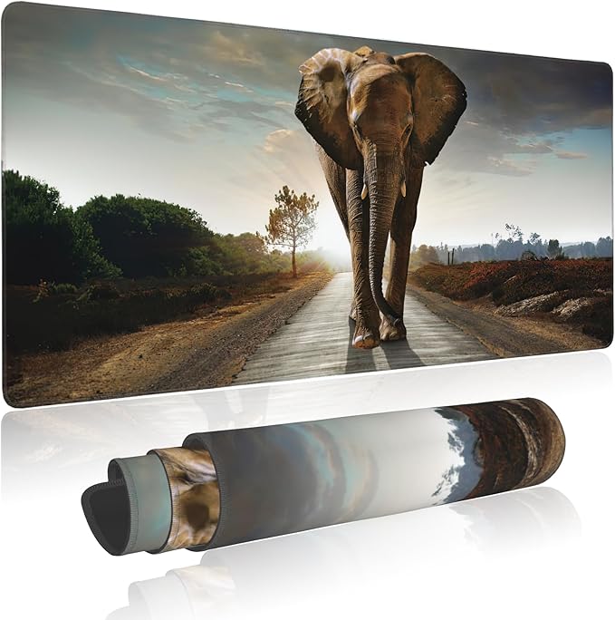 Extended Gaming Mouse Pad Elephant Walking in Road Large Mousepad with Stitched Edges,Anti-Slip Rubber Base Keyboard Mouse Mat Desk Pad for Gaming Home Office 35.4 x 15.7 inches